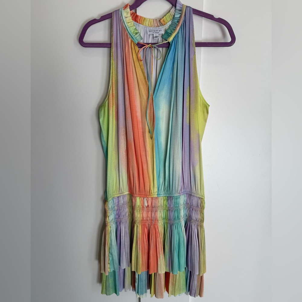Current Air Los Angeles Cara Pleated Mini Dress Rainbow ๐ Tiered Drop Waist L - Picture 7 of 15